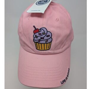 Life is Good Kids Pink Cupcake Pretty Sweet Baseball Hat Cap Youth M/L NWT